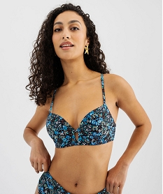 GEMO Haut de maillot de bain imprimé forme corbeille femme bleu standard