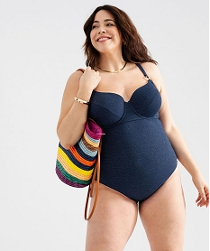 GEMO Maillot de bain une pièce femme grande taille à paillettes bleu standard