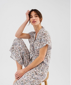 GEMO Haut de pyjama forme chemise à manches courtes femme Beige