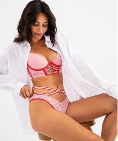 GEMO Tanga en dentelle avec détail coeur femme rose standard