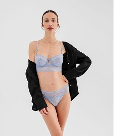 GEMO Tanga en dentelle transparente femme bleu standard