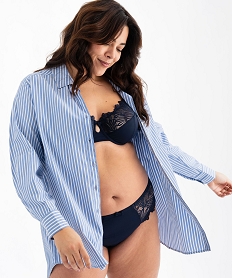 GEMO Culotte en microfibre et dentelle femme grande taille Bleu