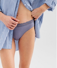 GEMO Culotte en coton stretch avec ceinture dentelle femme (lot de 2) bleu grise