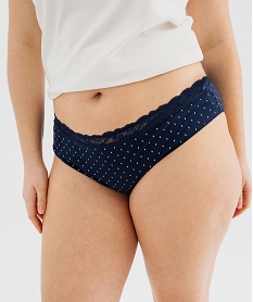GEMO Slip en coton stretch avec taille en dentelle femme grande taille (lot de 2) navy