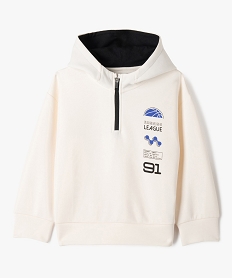 GEMO Sweat de sport à capuche avec col zippé garçon blanc chine