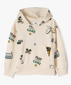 GEMO Sweat à capuche douillet imprimé garçon blanc chine