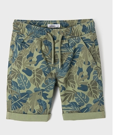 GEMO Bermuda à motif feuillage avec ceinture ajustable garçon vert standard