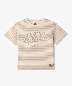 GEMO Tee-shirt manches courtes à rayures et inscription en relief garçon - Camps United beige standard