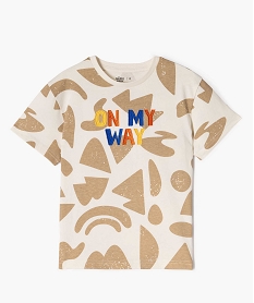 GEMO Tee-shirt manches courtes à motifs graphiques et message brodé garçon blanc chine