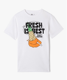 GEMO Tee-shirt manches courtes en coton imprimé garçon blanc standard