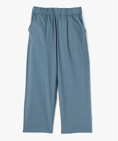 GEMO Pantalon large en coton et lin avec taille élastique fille bleu standard