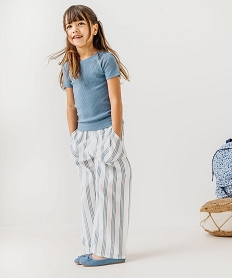 GEMO Pantalon large en coton et lin avec taille élastique fille Imprimé