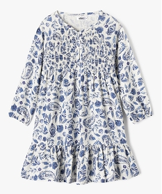 GEMO Robe à manches longues fleurie et pailletée fille Bleu