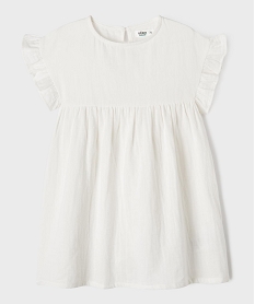 GEMO Robe en gaze de coton avec manches volantées fille Beige