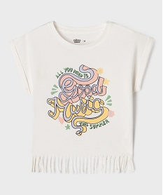 GEMO Tee-shirt manches courtes avec franges fille blanc chine