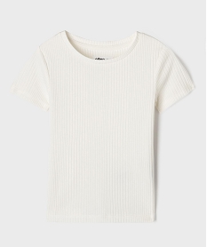 GEMO Tee-shirt manches courtes en maille côtelée fille blanc chine