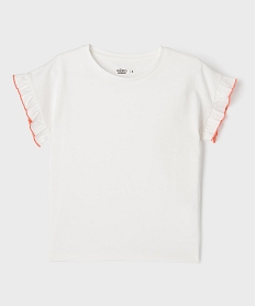 GEMO Tee-shirt manches courtes à volants fille Blanc