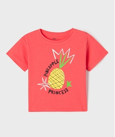 GEMO Tee-shirt manches courtes oversize avec motif fluo fille rose vif