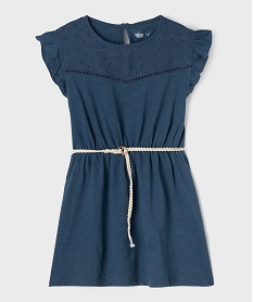 GEMO Robe fille en maille avec buste brodé et manches à volants bleu standard