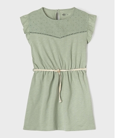 GEMO Robe fille en maille avec buste brodé et manches à volants kaki standard