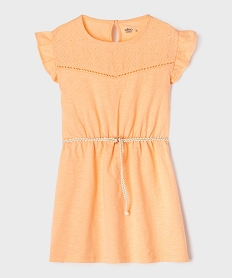 GEMO Robe fille en maille avec buste brodé et manches à volants orange standard