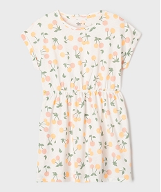 GEMO Robe à manches courtes imprimée en coton fille blanc vif