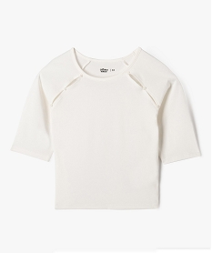 GEMO Tee-shirt court à manches courtes ouvert aux emmanchures fille Blanc
