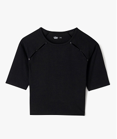 GEMO Tee-shirt court à manches courtes ouvert aux emmanchures fille noir standard