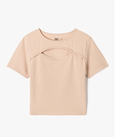 GEMO Tee-shirt à manches courtes avec ouverture sur le buste fille beige standard