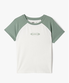 GEMO Tee-shirt manches courtes bicolore coupe courte fille kaki clair