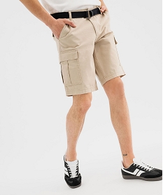 GEMO Bermuda cargo en toile de coton lavée avec ceinture homme beige standard