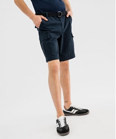 GEMO Bermuda cargo en toile de coton lavée avec ceinture homme bleu standard