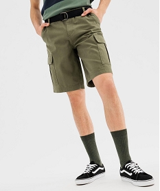 GEMO Bermuda cargo en toile de coton lavée avec ceinture homme kaki standard