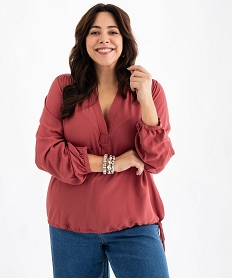 GEMO Blouse manches longues et col V fluide femme grande taille rouge vif