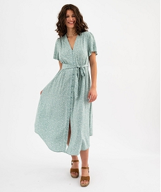 GEMO Robe longue imprimée à manches courtes femme Vert