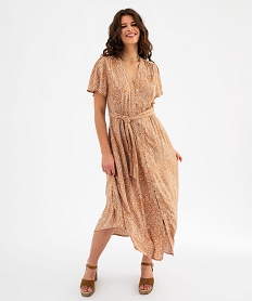 GEMO Robe longue imprimée à manches courtes femme Brun