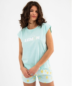 GEMO Pyjashort en coton imprimé femme bleu standard