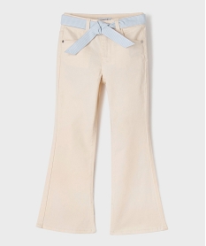 GEMO Pantalon flare en coton stretch avec ceinture rayée fille - LuluCastagnette blanc chine