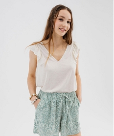 GEMO Tee-shirt sans manches pailleté et volanté femme blanc chine