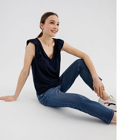 GEMO Tee-shirt sans manches pailleté et volanté femme Bleu