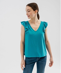 GEMO Tee-shirt sans manches pailleté et volanté femme bleu standard