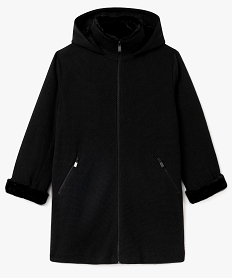 GEMO Manteau à capuche en maille bouclette et doublure peluche femme grande taille Gris