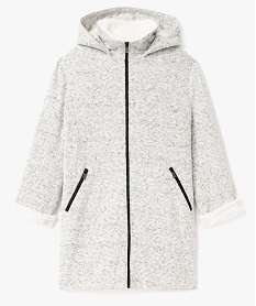 GEMO Manteau à capuche en maille bouclette et doublure peluche femme grande taille Gris