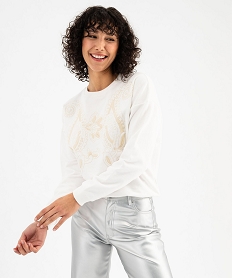 GEMO Sweat avec grande broderie devant femme blanc chine