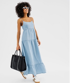 GEMO Robe longue à bretelles en denim Lyocell femme Bleu