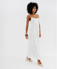 GEMO Robe longue à bretelles en gaze de coton femme blanc standard