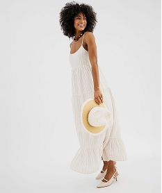 GEMO Robe longue à bretelles en gaze de coton rayé femme Imprimé