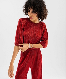GEMO Tee-shirt manches 34 en maille plissée métallisée femme Rouge