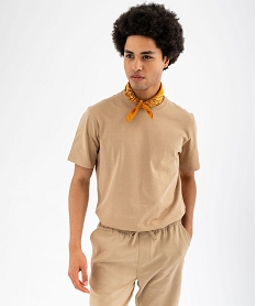GEMO Tee-shirt manches courtes en coton uni homme beige standard