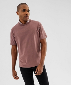 GEMO Tee-shirt manches courtes en coton uni homme rose standard